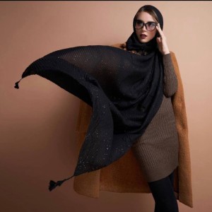 شال نخی پلیسه اکلیلی مشکی-83410