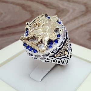 انگشتر نقره مردانه 925 عیار طرح پولکی شیروخورشید