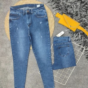 شلوار لی آبی وسط ترک فول کش قد 90