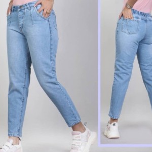 شلوار جین مام فیت پشت کش قد 90