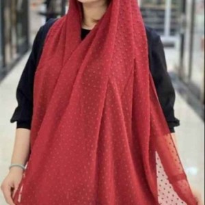 شال اشکی جنس حریر منگوله دار قواره 190 تک رنگ قرمز-100955