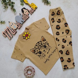 تیشرت شلوار دخترانه جنس نخ پنبه مدل گربه پلنگی-104575