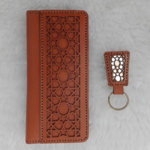 کیف پول چرم طبیعی اسلیمی با جاکلیدی ست،کاملا دستدوز