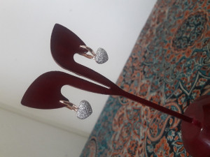 گوشواره خاص و زیبا نگین کار شده طرح قلب ژوپینگ کد 106