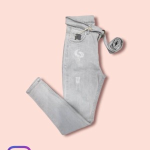 شلوار لی طوسی خیلی روشن کمربنددار ترک فول کش