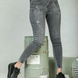 شلوار جین جیب جلو زغالی و دودی ترک فول کش