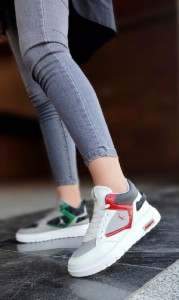 کتانی جردن ساق دار ، سفید قرمز ، ضد آب