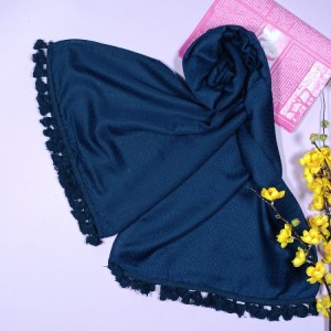 شال کنفی دو نیم متری سورمه ای پوم دار-128054