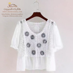 شومیز دخترانه قلاب بافی گلدار مدل TUC102G