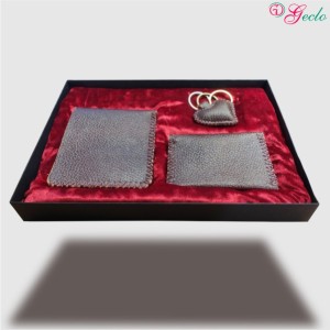 ست جکلو چرم طبیعی مردانه کاملا دستدوز رنگ قهوه ای تیره طرح تمساح