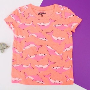 تیشرت آستین کوتاه دخترانه نهنگ صورتی اورجینال برند oshkosh کانادا-72635