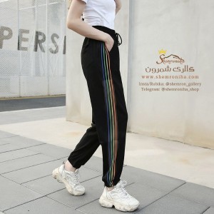 شلوار جاگر دخترانه بغل تور راه رنگی رنگ مشکی مدل FSH100B