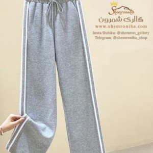 شلوار بگ دخترانه سه خط دمپا گشاد رنگ خاکستری مدل FSH105G