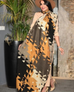 شال نخی کشمیر منگوله دارقواره : 200×75-96259