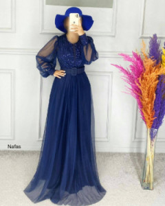 لباس مجلسی ماکسی پولک تور زرشکی سورمه ای-121351