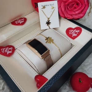 ست ساعت زنانه رز گلد led صفحه مستطیل