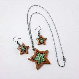 ست گردنبند و گوشواره فیروزه کوب و چوب طرح ستاره
