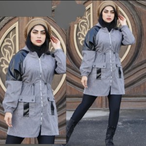 مانتو زنانه مخمل مدل تیکه چرمی