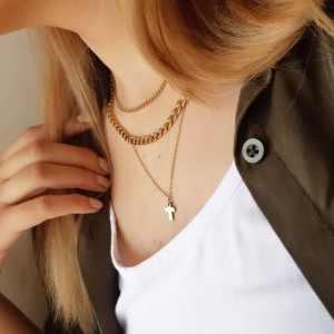 گردنبند سه ردیفی استیل-74729