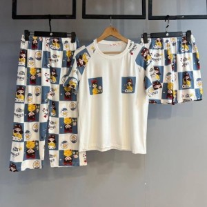 ست سه تکه تیشرت‌ شلوارک و شورتک زنانه وارداتی-92407