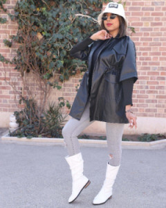 پالتو مدل کت چرم استین کش بافت-95286