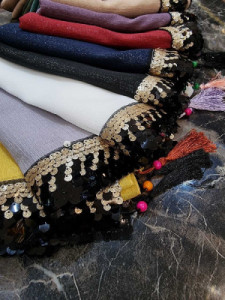 شال کریشه لمه دار حاشیه پولکی-112220