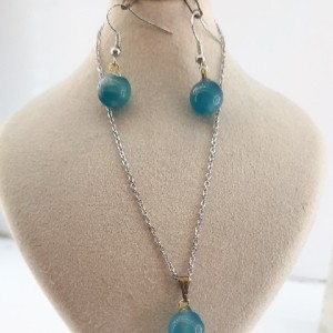 نیم ست جید ابی 120 گردنبند گوشواره-141091