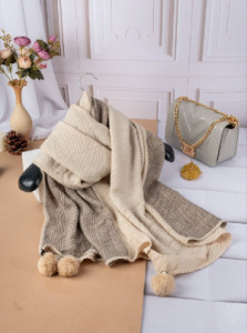 شال پیچازی دو تیکه پم پم دار  در 6 رنگ زیبا  قواره: 75*200-107199