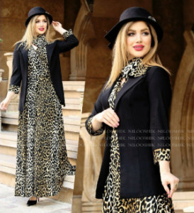 ست سه تیکه پلنگی همراه کت و دستمال گردن