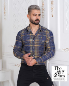 پیراهن مردانه چهارخونه آستین بلند دنیم کش کد :j4