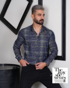 پیراهن مردانه چهارخونه آستین بلند دنیم کش کد :j3